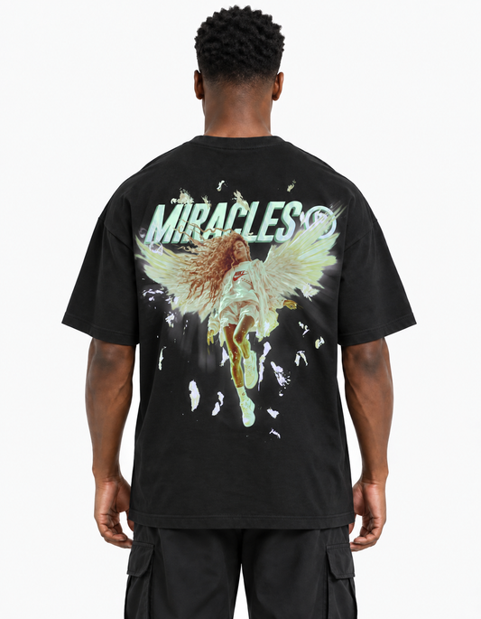 "ARCHANGEL" Tee BLACK back graphic on model